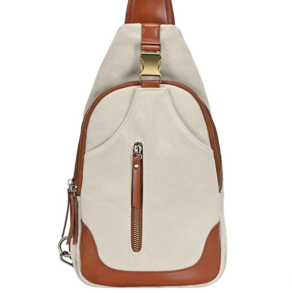 Vegan Leather Trim Sling Bag